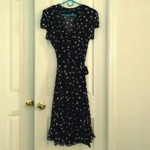 2 pc Navy Polka Dot Flutter Sleeve Dress